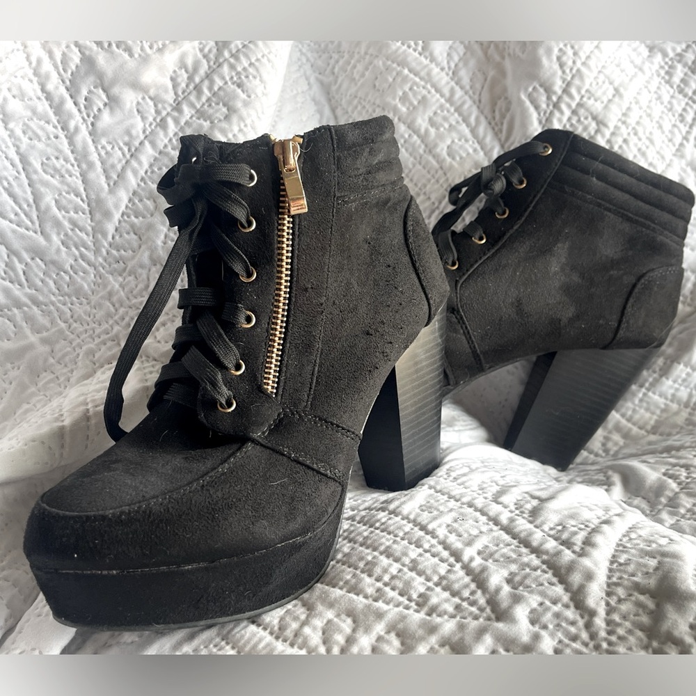 Black suede platform boots